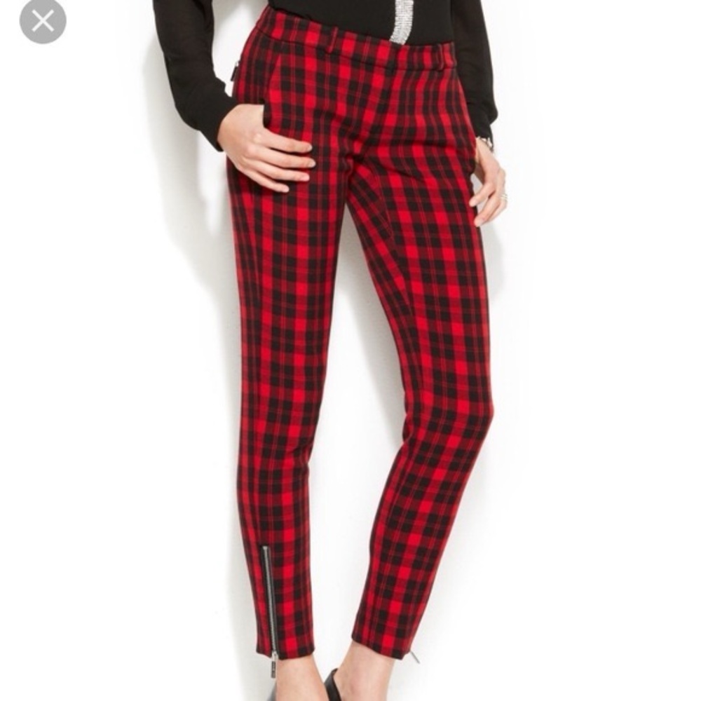 Michael Kors Red and Black Plaid Skinny Pants
